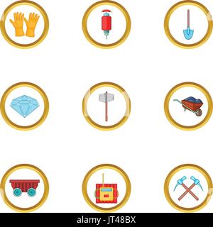 Diamant Bergbau Icons Set, Cartoon-Stil Stock Vektor