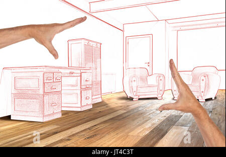 Geplante Innenraum breite Loft, Büro- und Holzboden Stockfoto