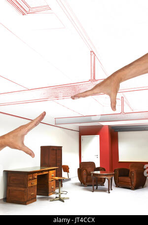 Geplante Renovierung eines loft apartment Einrichtung mit Schreibtisch und Stühlen Stockfoto