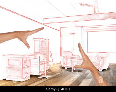 Innere Breite Loft, Büro- und Holzboden geplant Stockfoto