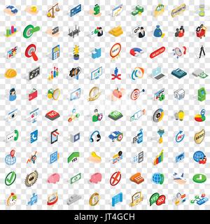 100 erfolgreiche Business Icons Set, isometrische Stil Stock Vektor