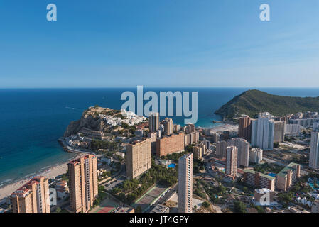 Luftaufnahme von Benidorm Skyline der Stadt, in der Provinz Alicante, Spanien. Stockfoto