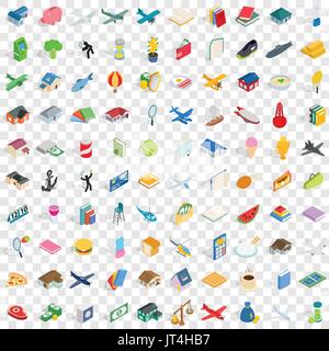 100 verschiedene Icons Set, isometrischen 3d Stil Stock Vektor