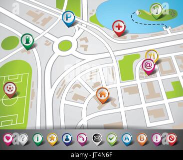 Karte von Vektorgrafik mit Zeiger gesetzt. EPS 10. Stock Vektor