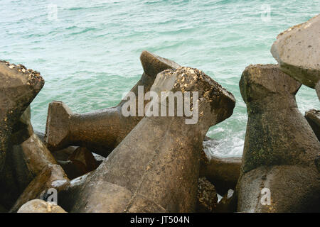 Konkrete Bausteine verwendet die Strände/Küste von Wasser erodiert - Rumänien am Meer - das Schwarze Meer zu schützen. Stockfoto