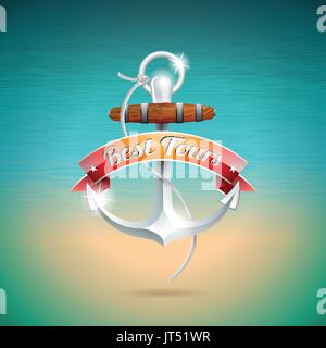 Vektor-Sommer-Ferien-Design mit Anker auf blauem Meer Hintergrund. EPS10 Abbildung. Stock Vektor