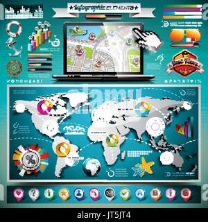 Vektor Sommer Reisen Infografik set mit Karte und Urlaub Elemente der Welt. EPS 10 Abbildung. Stock Vektor