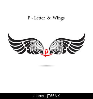 P-Brief unterzeichnen und Angel Wings. Monogramm wing Logo mockup. classic Emblem. Elegante dynamische Buchstaben des Alphabets mit Flügeln. kreatives Gestaltungselement. Corporate b Stock Vektor