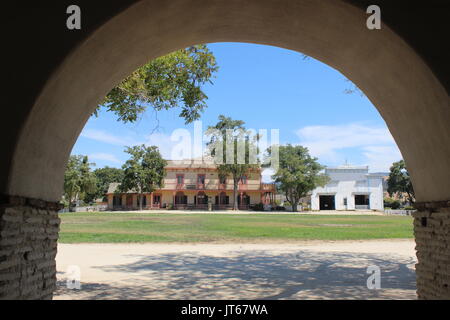 Blick auf die Plaza, San Juan Bautista, Kalifornien Stockfoto