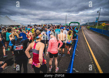 CARLETON, Kanada - 4. Juni 2017. In der fünften Marathon von Carleton in Québec, Kanada. Stockfoto