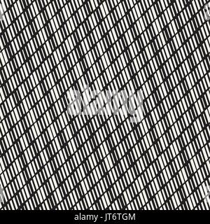 Schwarze und Weiße Unregelmäßige gestrichelte Linien Muster. Moderne abstrakte Vektor nahtlose Hintergrund. Stilvolle chaotischen Streifen Mosaik Stock Vektor