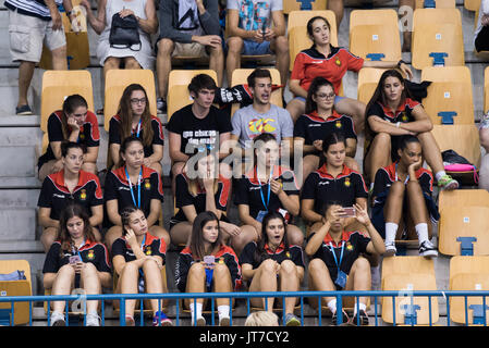 Celje, Slowenien. 6. August 2017. Zuschauer bei der Frauen Europameisterschaft match zwischen Ungarn und Dänemark in der Zlatorog Arena am 6. August 2017 in Celje, Slowenien. Bildnachweis: Rok Rakun/Pacific Press/Alamy Live-Nachrichten Stockfoto