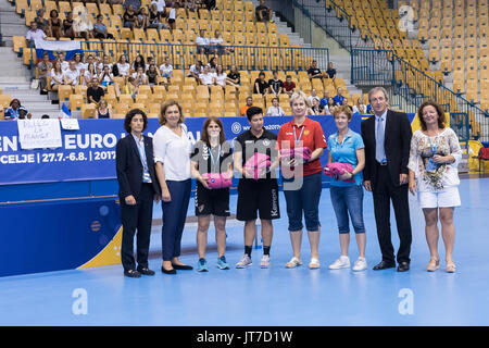 Celje, Slowenien. 6. August 2017. Siegerehrung bei der Frauen Europameisterschaft in der Zlatorog Arena am 6. August 2017 in Celje, Slowenien. Bildnachweis: Rok Rakun/Pacific Press/Alamy Live-Nachrichten Stockfoto