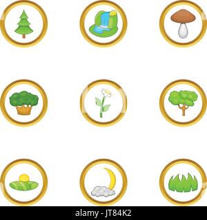 Landschaft Icon Set, Cartoon Stil Stock Vektor