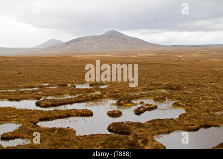 Landschaft dominiert von torfmoor & Pools von Wasser unter den regnerischen Himmel bei Forsinard fließt RSPB Ort in Schottland Stockfoto