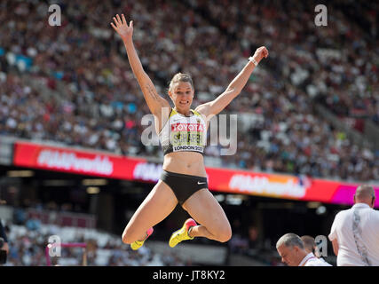 London, Grossbritannien. 06 Aug, 2017. Carolin Schäfer (Schafer), Deutschland, Aktion, Weitsprung Siebenkampf, am 06.08.2017 Wirtschaft Championships 2017 in London/Grossbritannien, vom 04.08. - 13.08.2017. | Verwendung weltweit Quelle: dpa/Alamy leben Nachrichten Stockfoto