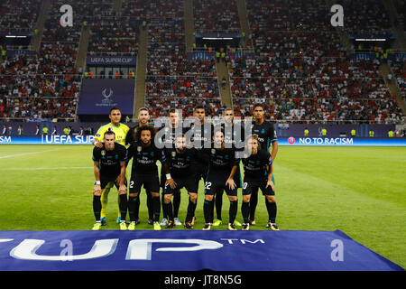 Skopje, Mazedonien. 8 Aug, 2017. Team Gruppe Liune-up UEFA Super Cup Finale zwischen Real Madrid gegen Manchester United Match am Philipo II Nationale Arena (Skopje) Mazedonien, 8. August 2017. Credit: Gtres Información más Comuniación auf Linie, S.L./Alamy leben Nachrichten Stockfoto