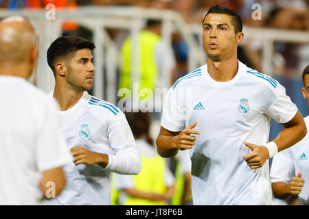 Skopje, Mazedonien. 8 Aug, 2017. Cristiano Ronaldo dos Santos (7) Spieler von Real Madrid. UEFA Super Cup Finale zwischen Real Madrid gegen Manchester United Match am Philipo II Nationale Arena (Skopje) Mazedonien, 8. August 2017. Credit: Gtres Información más Comuniación auf Linie, S.L./Alamy leben Nachrichten Stockfoto