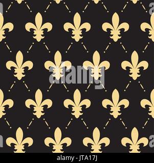 Vector Illustration von Fleur de Lis florale Muster auf schwarzem Hintergrund Stock Vektor