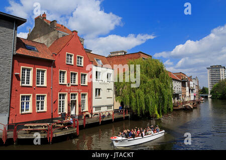 Restaurant am Fluss Leie, Gent, Ost-Flandern, Belgien, Europa Stockfoto