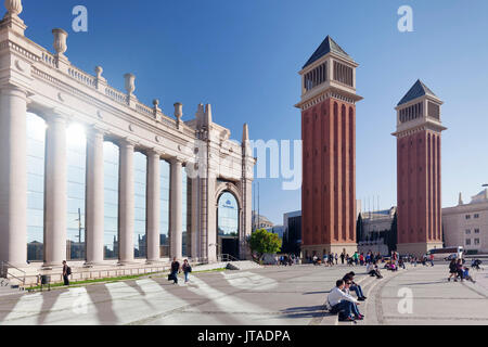 Zwei venezianischen Türmen, Placa d'Espanya (Placa de Espana), Barcelona, Katalonien, Spanien, Europa Stockfoto