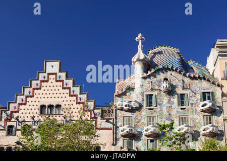 Casa Batllo, Architekten Antonio Gaudi, UNESCO-Weltkulturerbe, Casa Amatller, Modernisme, Barcelona, Katalonien, Spanien, Europa Stockfoto