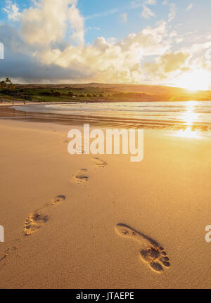 Anakena Strand bei Sonnenuntergang, Osterinsel, Chile Stockfoto