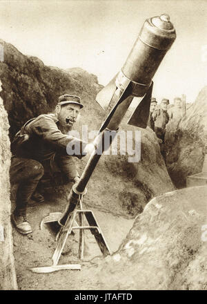 Das Abfeuern eines französischen Aerial Torpedo Shell Stockfoto