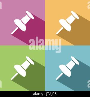 Pin Symbol mit Schatten auf farbigem Hintergrund Stock Vektor