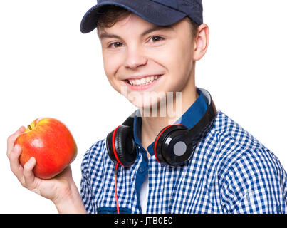 Jugendlich Junge mit Kappe und Kopfhörer Stockfoto