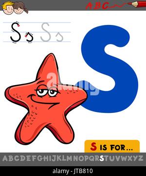 Pädagogische Cartoon Illustration der Buchstaben S von Alphabet mit Seestern Charakter für Kinder Stock Vektor