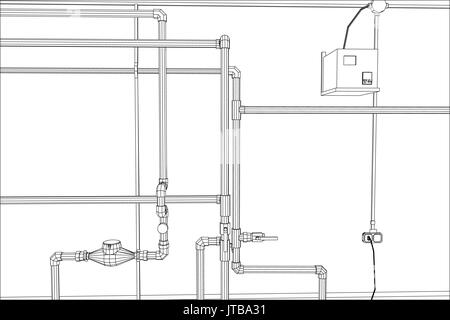 Wasseraufbereitung station. Industrielle Anlagen. Tracing Abbildung: 3d Stock Vektor