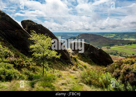 Ansicht der Henne Cloud von ramshaw Felsen im Peak District National Park, Staffordshire, England. Stockfoto