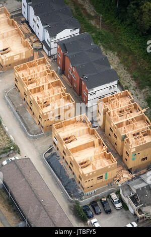 Luftbild der Neuen Timber Frame Gehäuse an Rainier Vista, Seattle, Washington State, USA gebaut werden Stockfoto