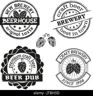 Vintage Brauerei Logos, Embleme und Schriftzüge Vektor einrichten. Sammlung von Vintage Brewing Company Etiketten. Stock Vektor