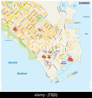 Stadtplan von Darwin, Northern Territory, Australien Stock Vektor