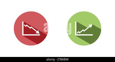 Grafische Statistiken Icons mit Schatten auf farbige Kreise Stock Vektor