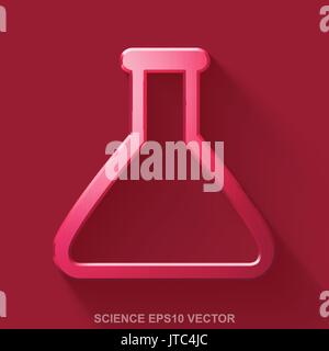 Flache metallischen Wissenschaft 3D Symbol. Rot glänzende Metall-Kolben auf rotem Grund. Vektor-EPS 10. Stock Vektor