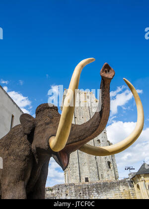 Prähistorische tier Anzeige im Chateau Le Grande-Pressigny, Frankreich. Stockfoto