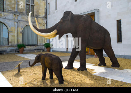 Prähistorische tier Anzeige im Chateau Le Grande-Pressigny, Frankreich. Stockfoto