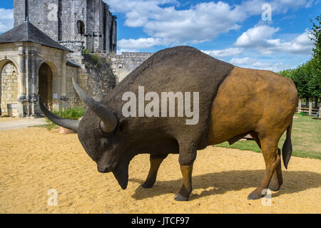 Prähistorische tier Anzeige im Chateau Le Grande-Pressigny, Frankreich. Stockfoto