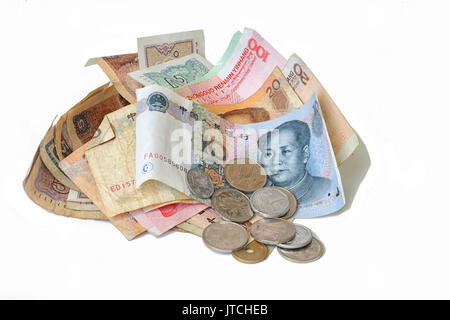 Chinese Yuan in Münzen und Geldscheine Stockfoto
