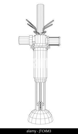 Öl und Gas automatische Pipelines mit Ventil isoliert auf Weiss. Tracing Abbildung: 3d Stock Vektor