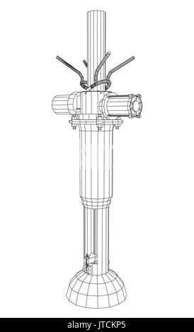 Öl- und Gaspipelines mit Ventil isoliert auf Weiss. Tracing Abbildung: 3d Stock Vektor