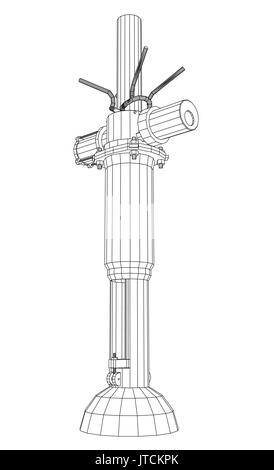 Automatische Pipelines mit Ventil isoliert auf Weiss. Tracing Abbildung: 3d Stock Vektor