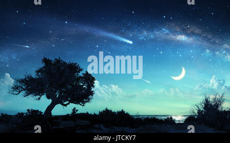 Shooting Stars in Fantasy Landschaft bei Nacht