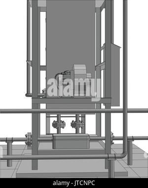 Petroleum Gas-Installation. Ablaufverfolgung Illustration 3d. Stock Vektor