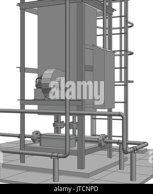 Petroleum Gas Industrieanlagen. Ablaufverfolgung Darstellung von 3d Stock Vektor