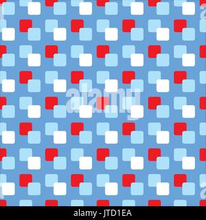 Abstract vector Nahtlose geometrische Muster mit Plätzen auf blauem Hintergrund. Endlose Textur kann für Geschenkverpackung verwendet werden, Baby Kleidung, die auf Stoff drucken. Stock Vektor