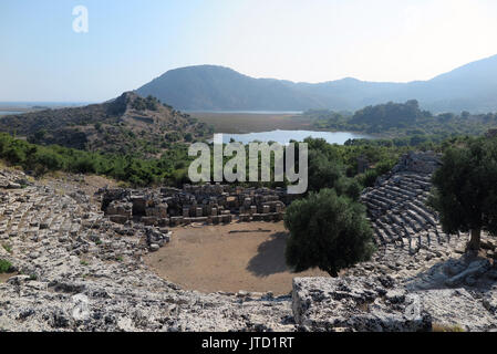 Die Ruinen der antiken Stadt Kaunos in Dalyan, Türkei Stockfoto